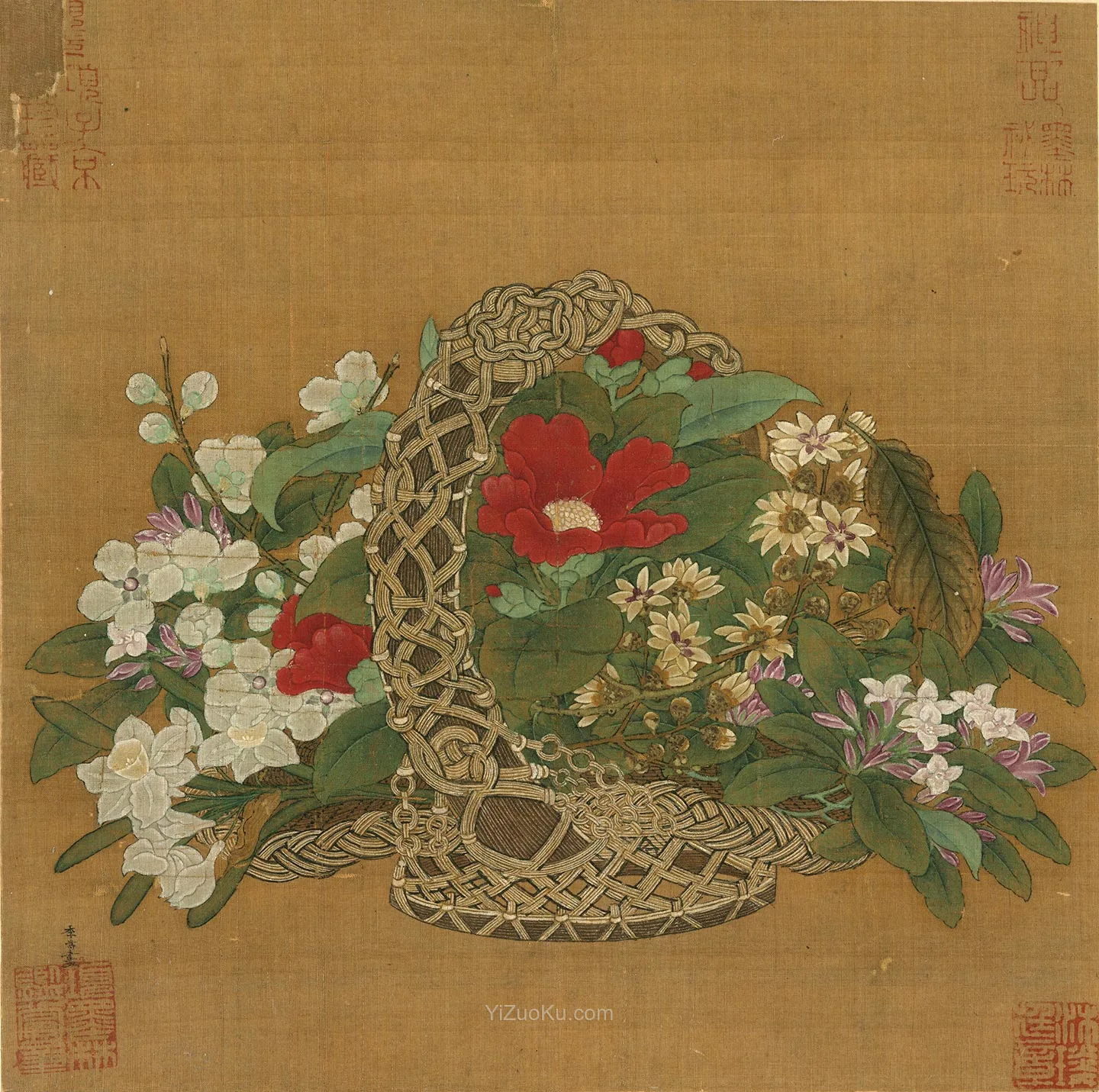李嵩工笔花卉《花篮图》图片