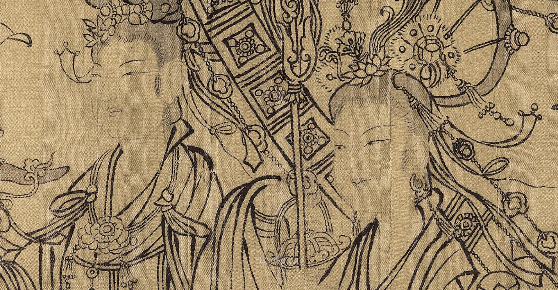 武宗元白描人物卷《朝元仙仗图》全卷高清大图局部 (3)