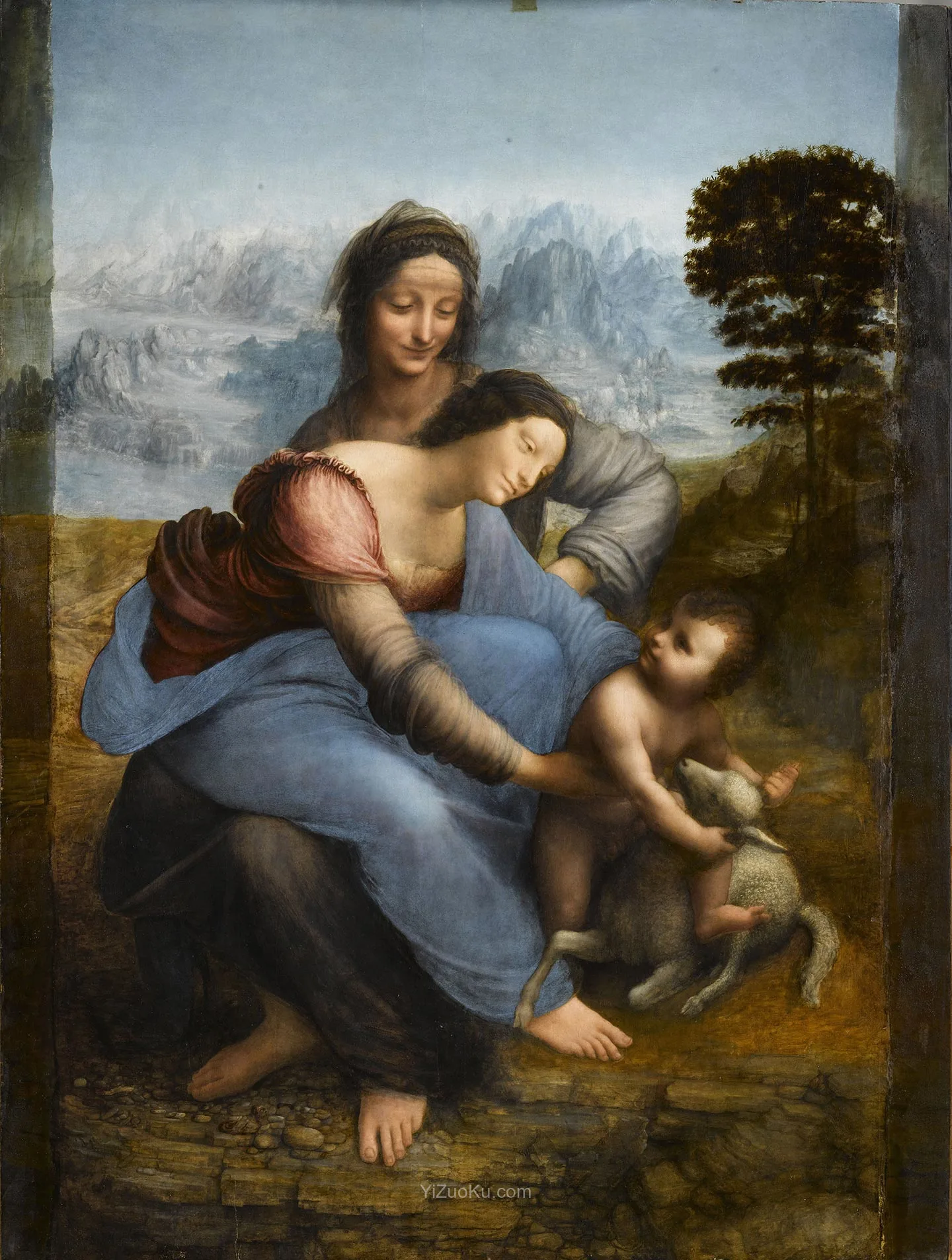 达·芬奇油画作品《圣母子与圣安妮》图片