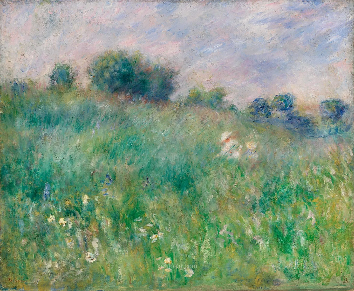 雷诺阿油画风景作品《草地(拉普雷里)》图片