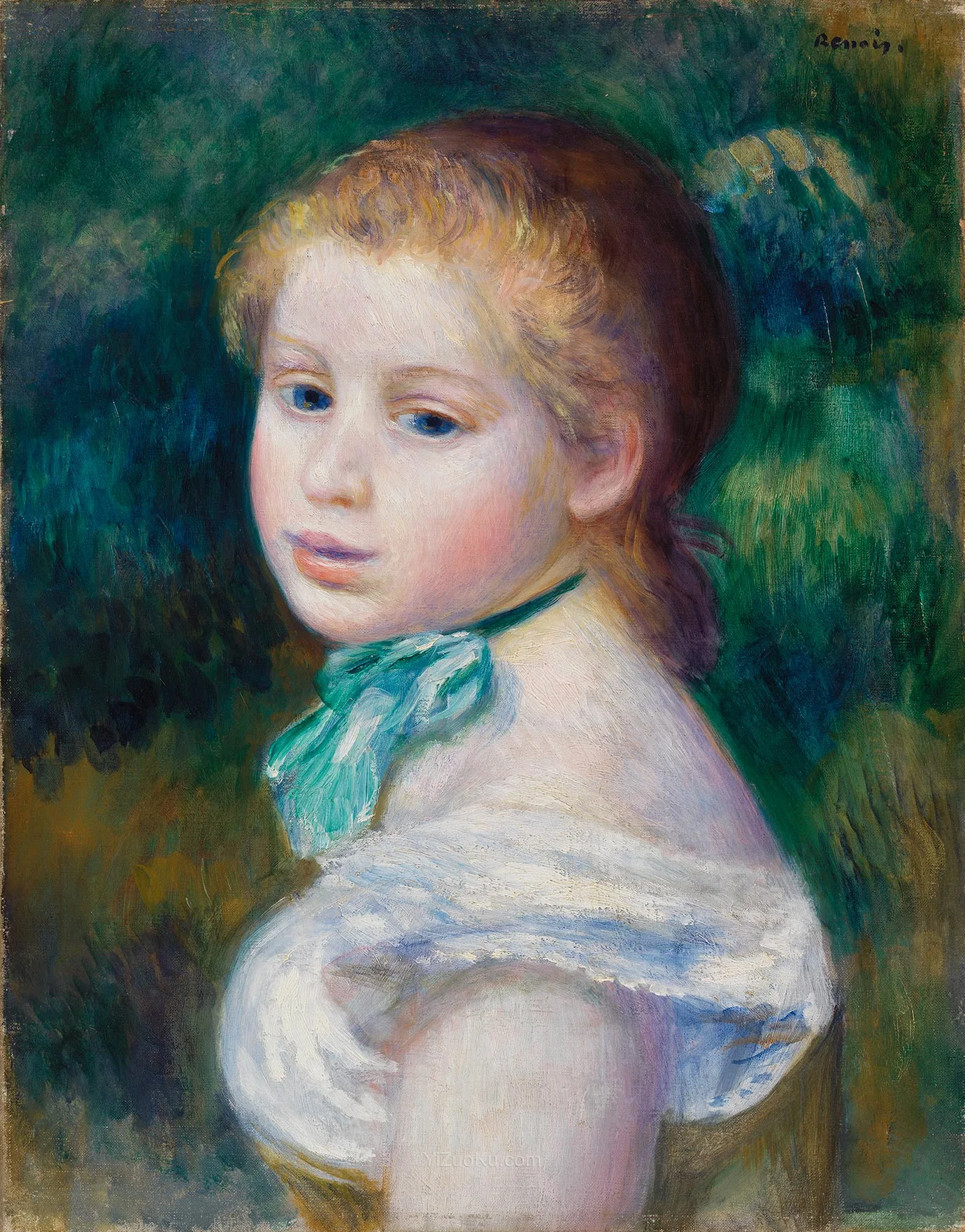 雷诺阿油画肖像作品《少女头像》图片