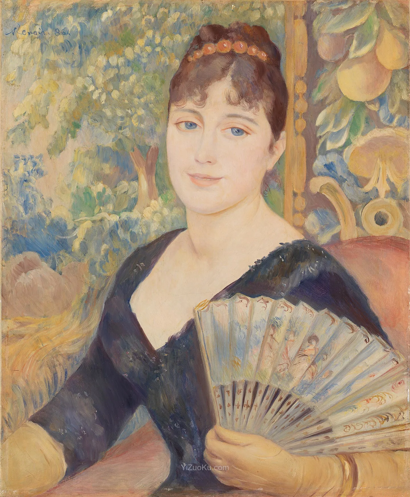 雷诺阿油画人物作品《执扇女子》图片