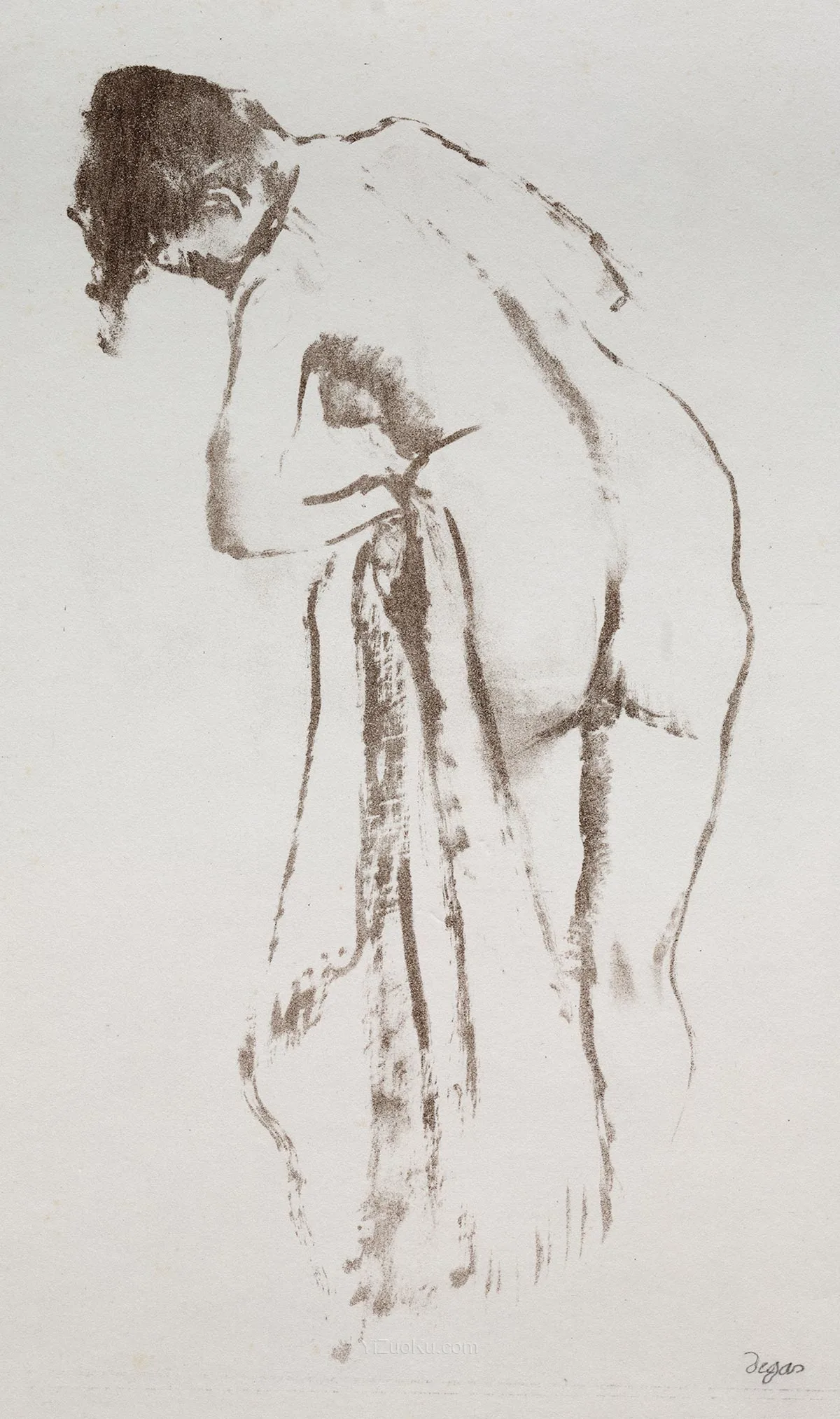 埃德加·德加石版画《持毛巾站立的裸体女人》图片
