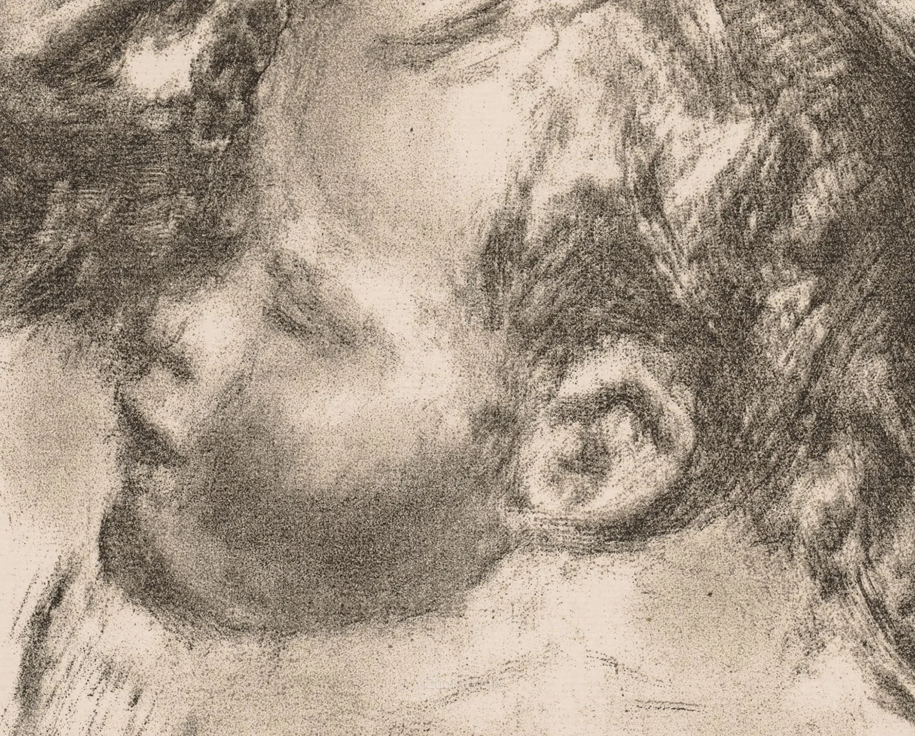 雷诺阿石版画《母爱》高清大图局部 (2)