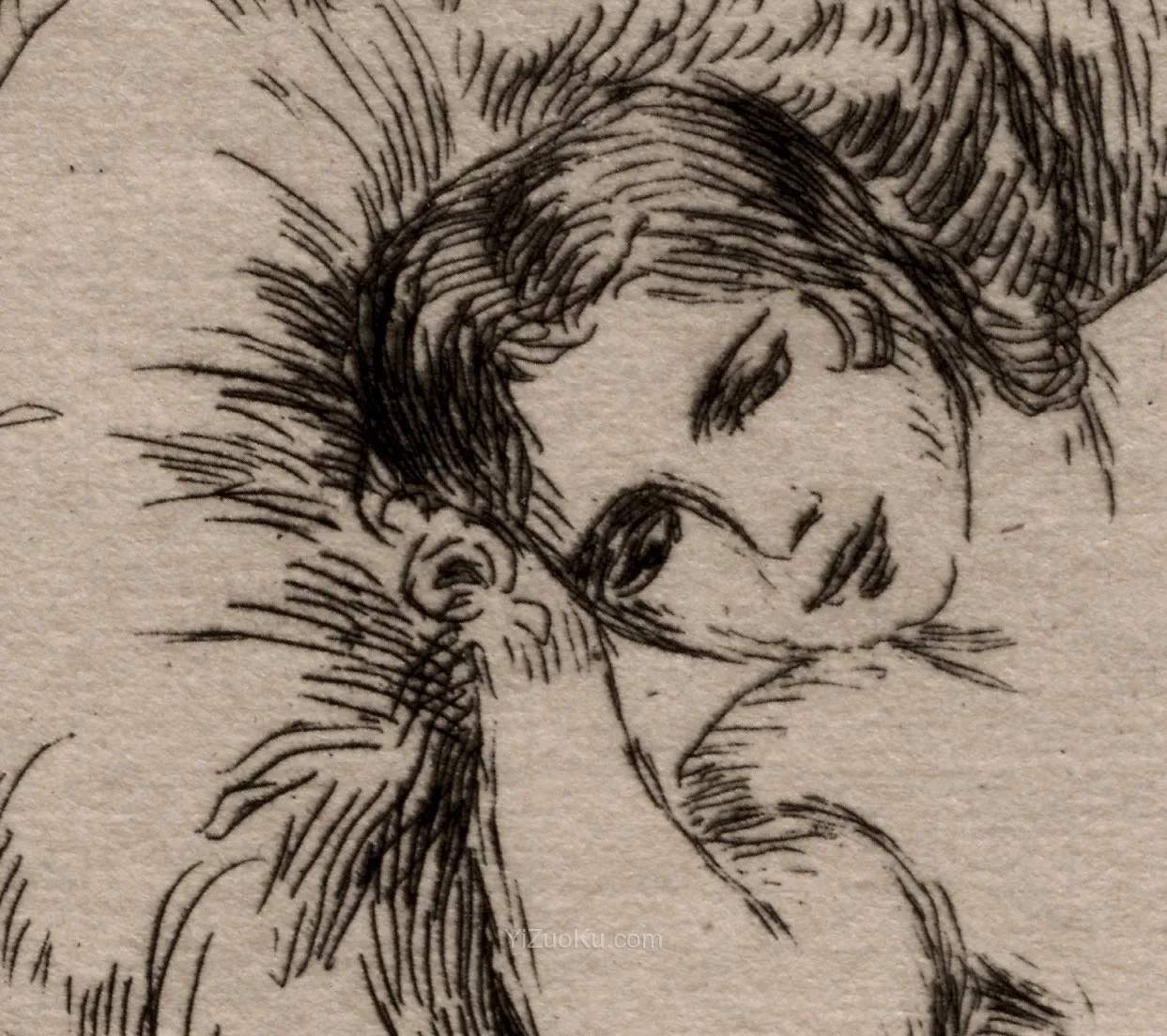 雷诺阿蚀刻版画《卧姿裸女》局部 (1)
