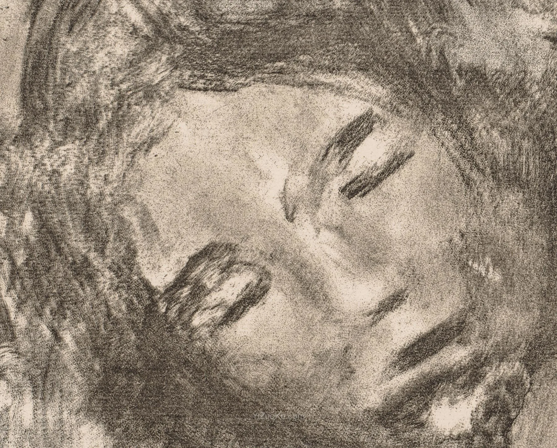 雷诺阿石版画《母爱》高清大图局部 (1)