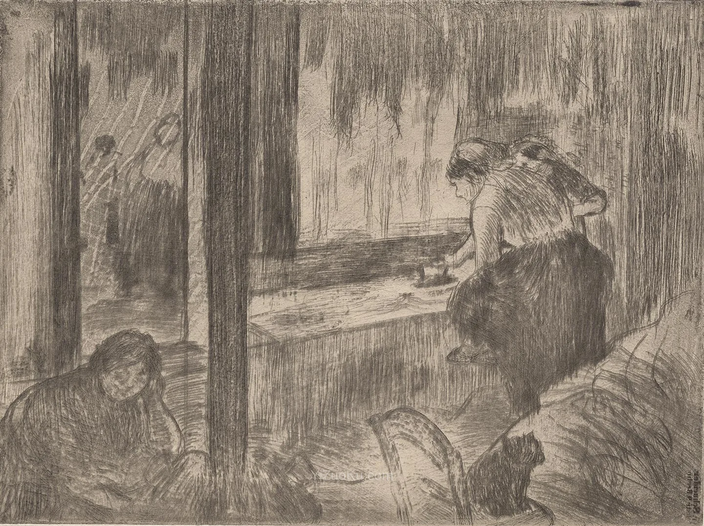 德加蚀刻版画作品《洗衣女工》图片