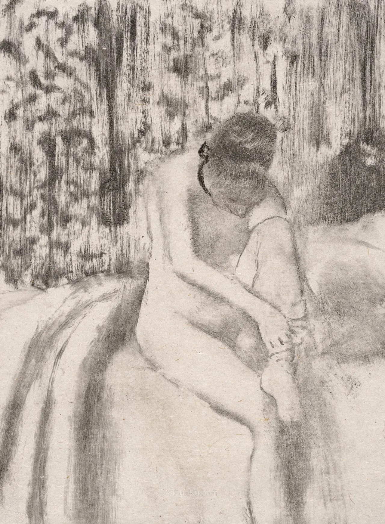 德加独版画《正在穿长袜的女孩》图片