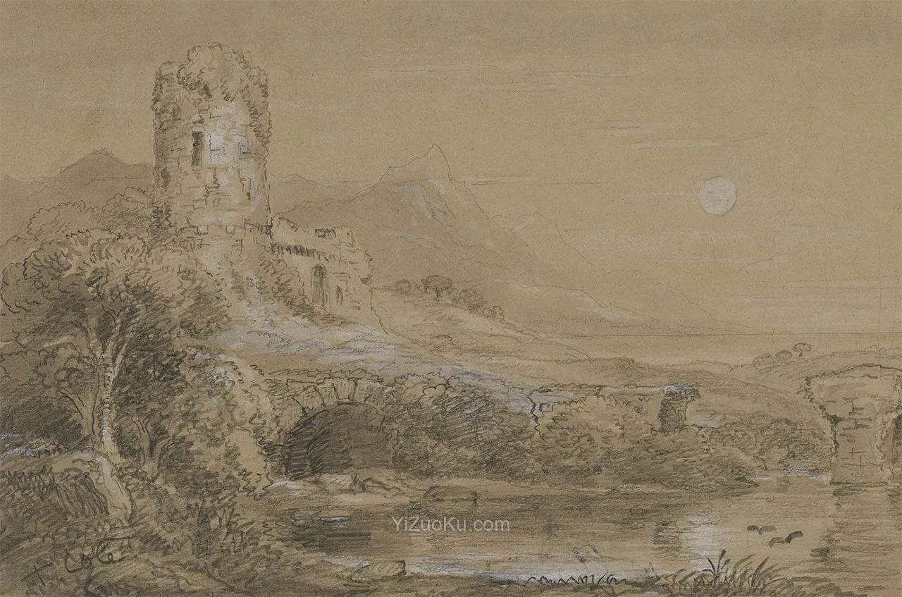 托马斯·科尔素描风景《意大利风景》图片