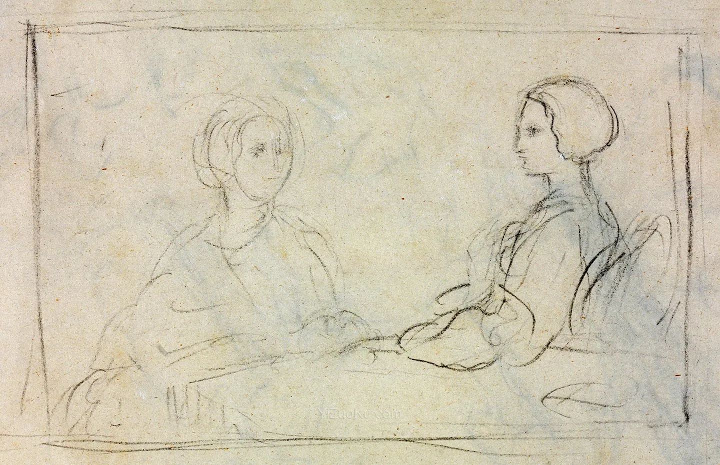 埃德加·德加素描速写《两位坐着的女人》图片